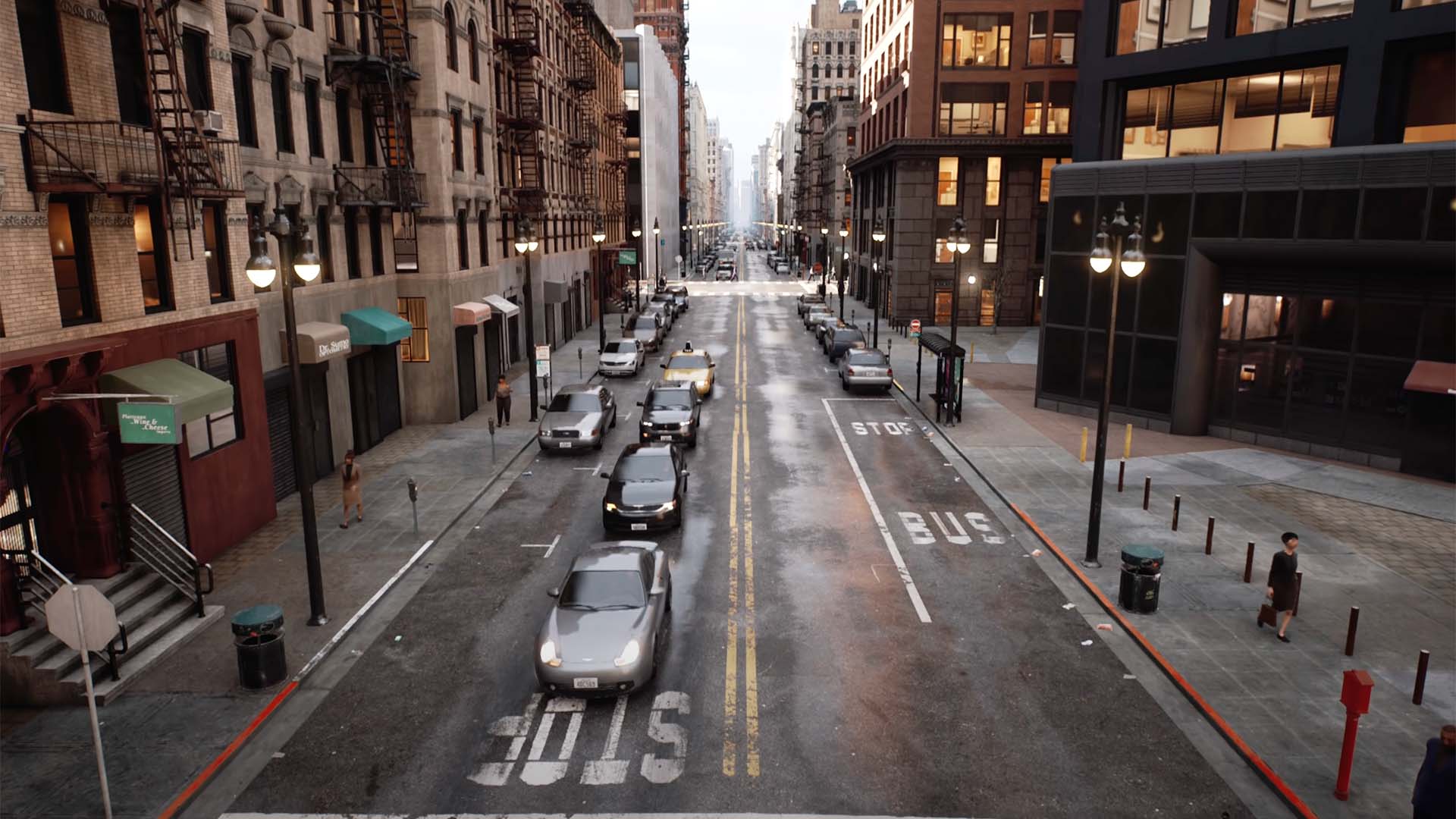 This is not a real city. It's entirely computer generated, in realtime, in Unreal Engine 5.