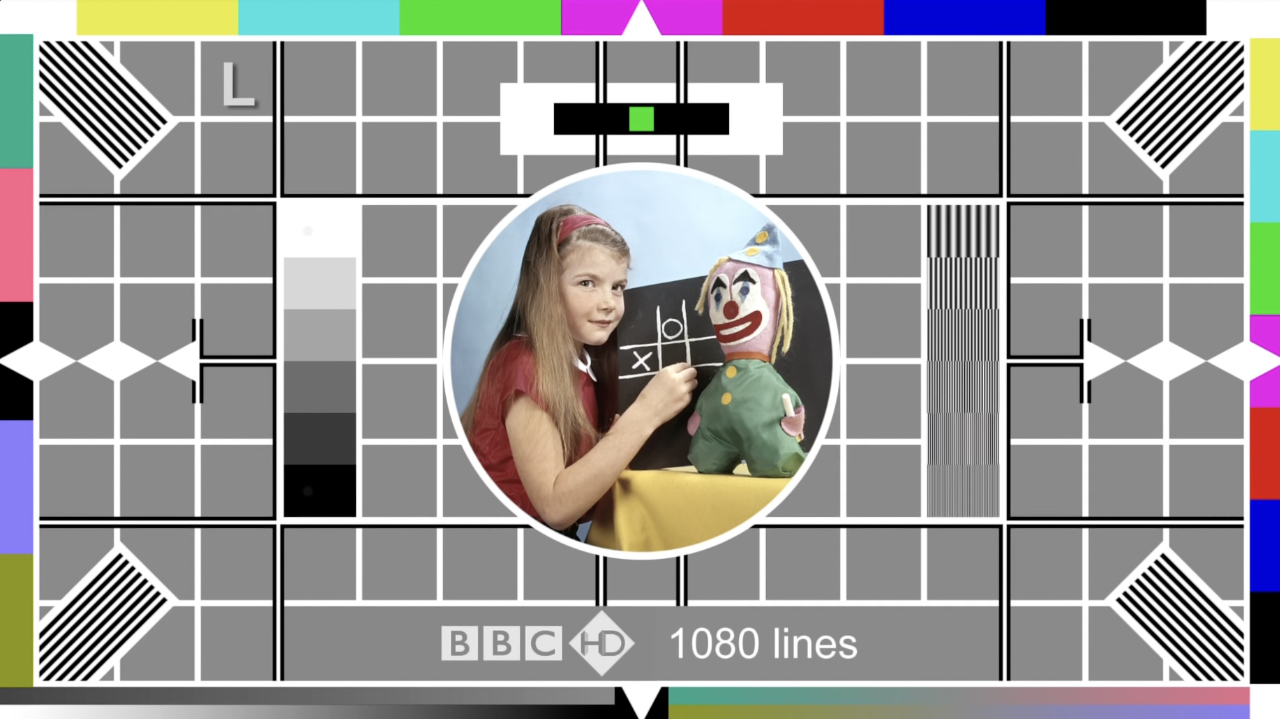 The HD variant of the BBC Test Card, Test Card X. 