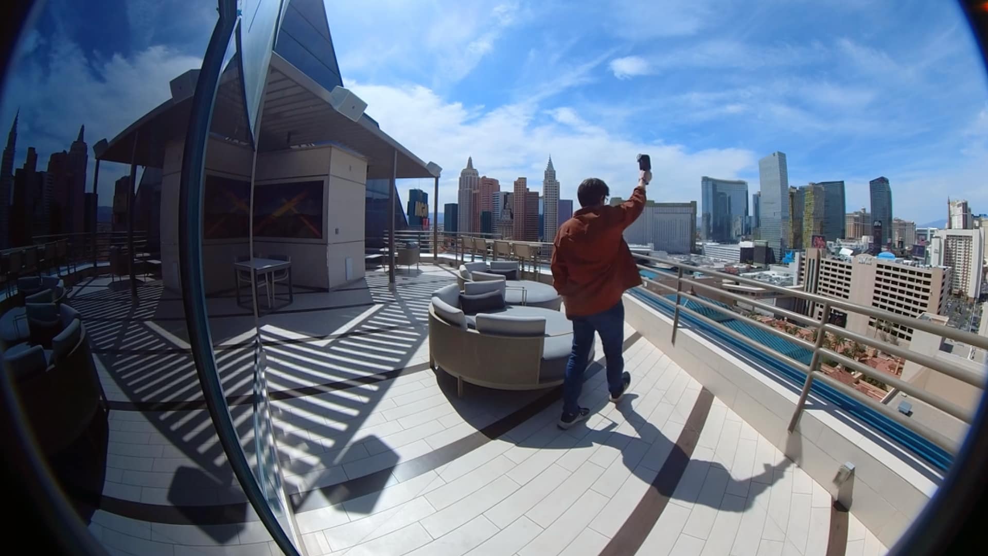 Prep scan of the hotel terrace underway. Looks almost as expensive as a NAB booth...