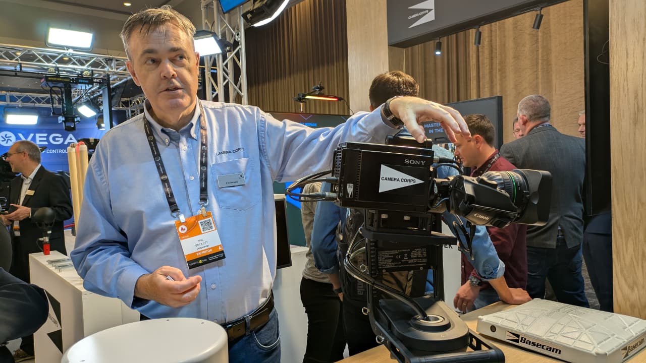Camera Corps' Phil Beckett showing just some of the company's innovative systems on show at IBC