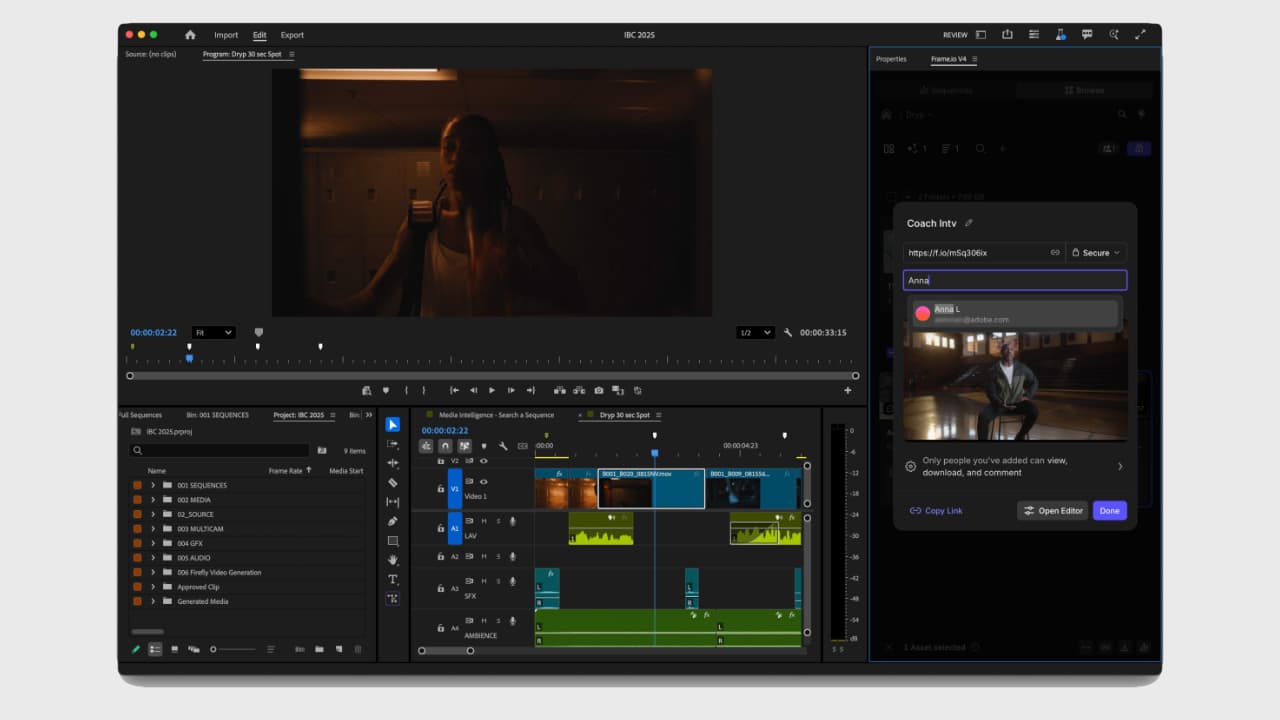 The Frame io Premiere panel now lets you do more without interrupting your workflow