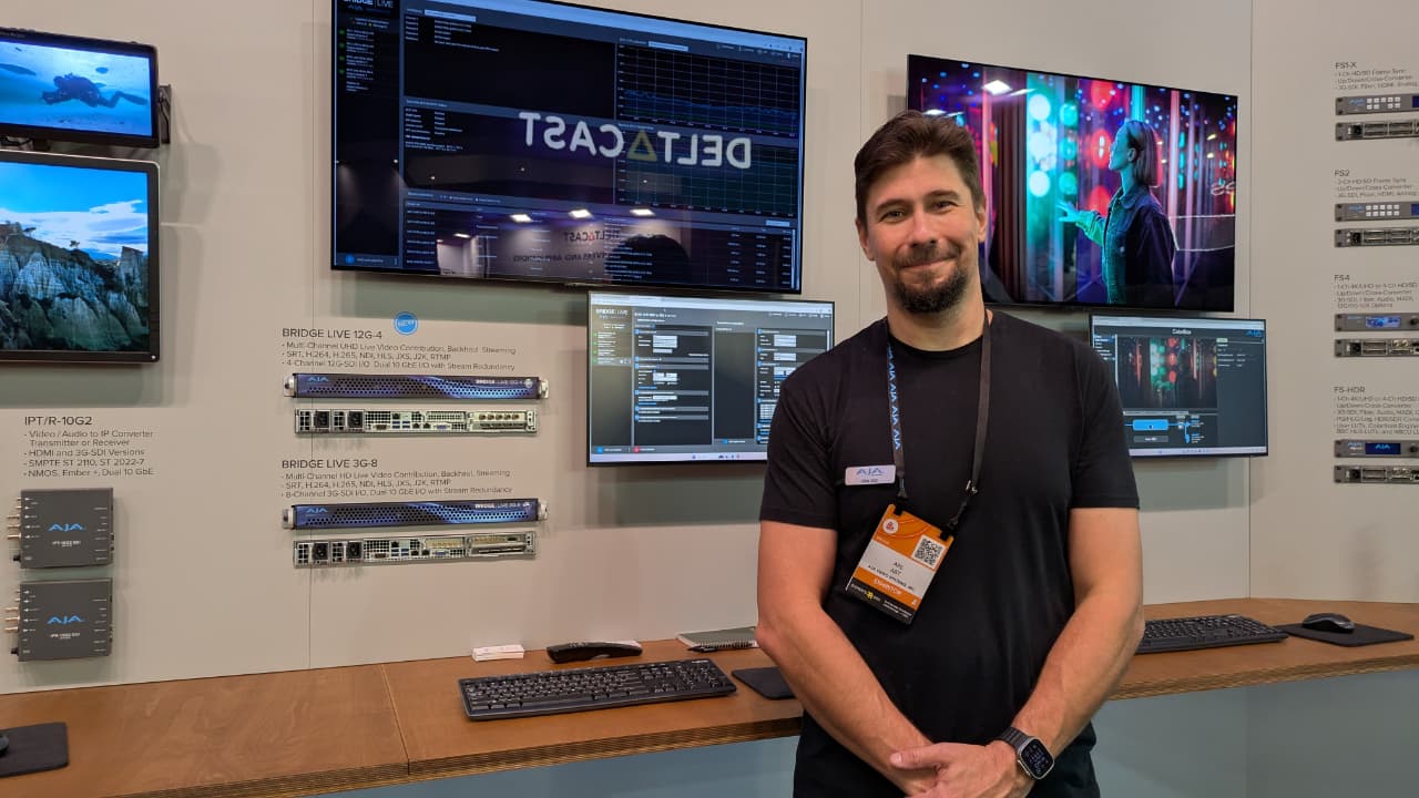 AJA's  Abe Apt in front of the powerful Bridge Live 12G-4