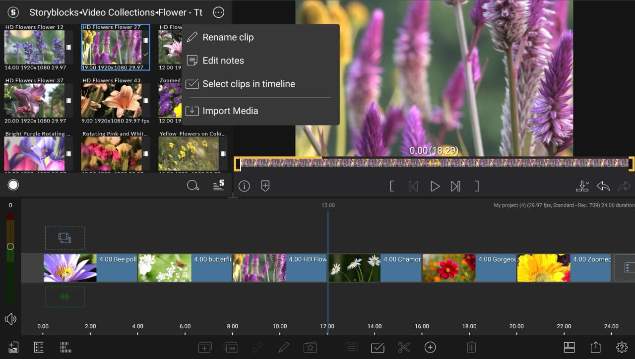 Select clips in the timeline in the new version of LumaFusion for Android