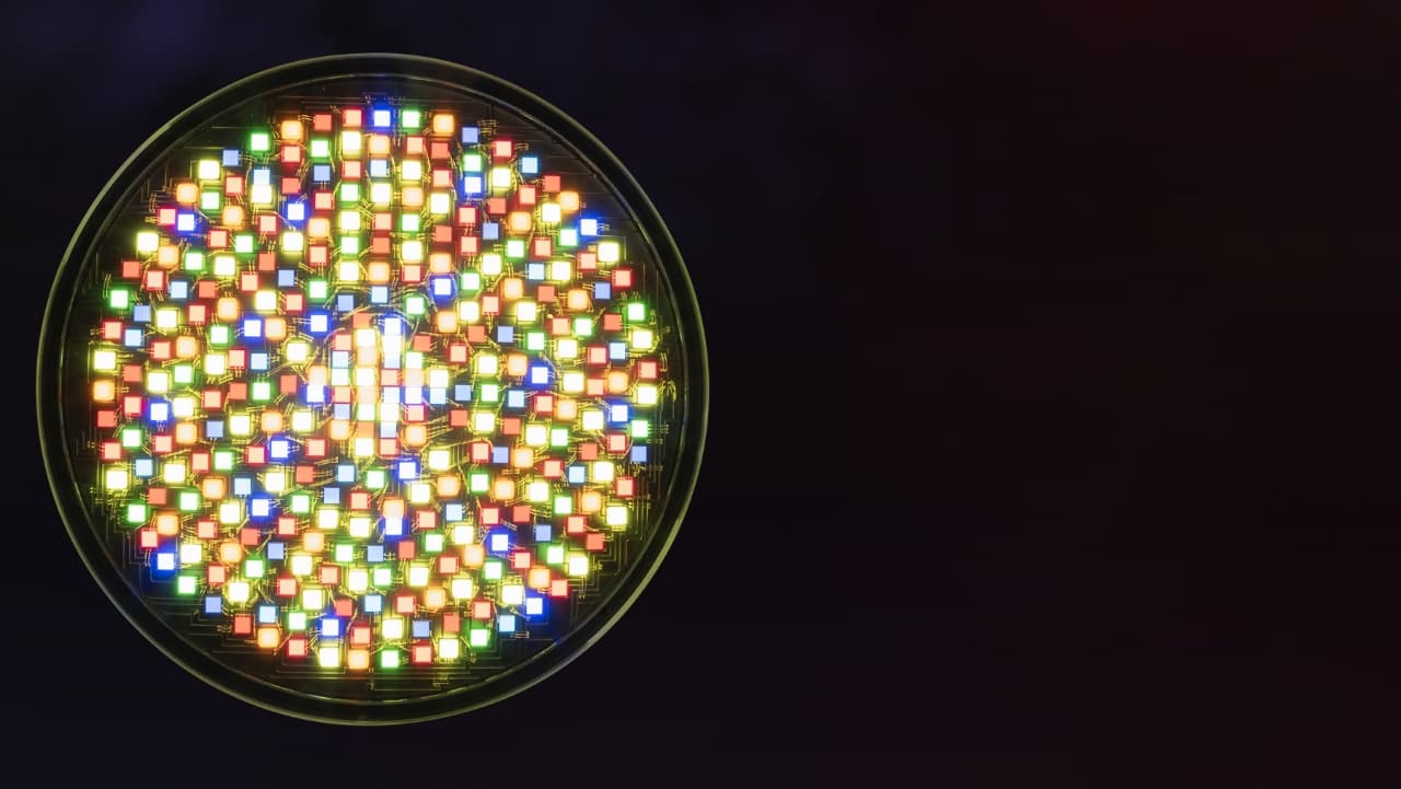 Close up of the NANLUX Nebula C8 8-color LED light engine emitters