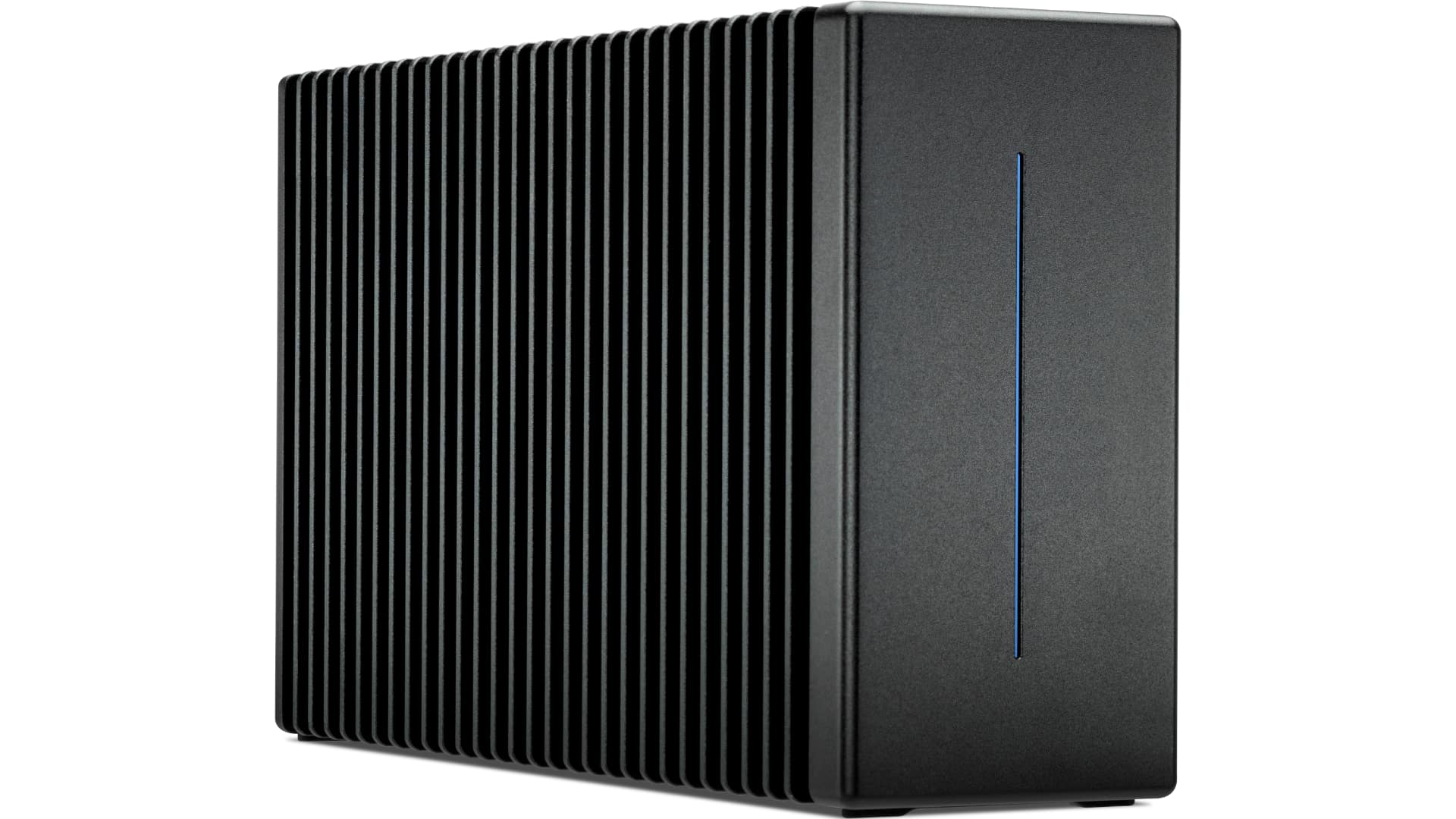 The OWC ThunderBlade X12 packs twelve NVMe M.2 SSDs into a fanless aluminum enclosure, with passive cooling via the ribbed exterior