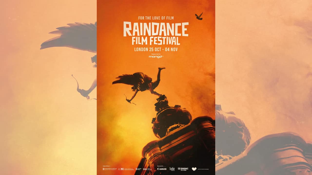 The statue of Eros at Piccadilly Circus on Raindance's 2023 poster highlights its West End location