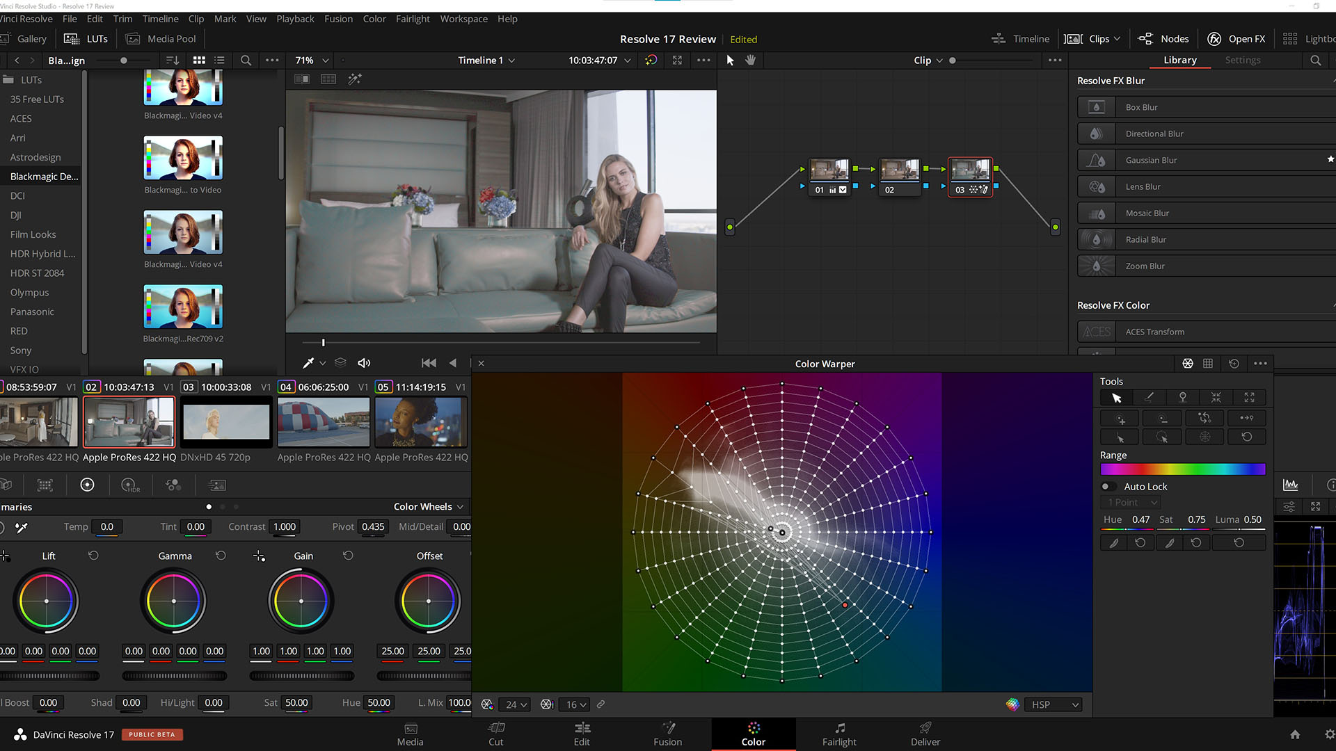 DaVinci Resolve 17 Colour Warper Tool.