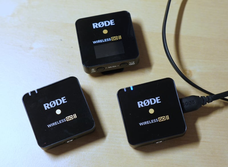The Wireless GO II transmitters and receiver.