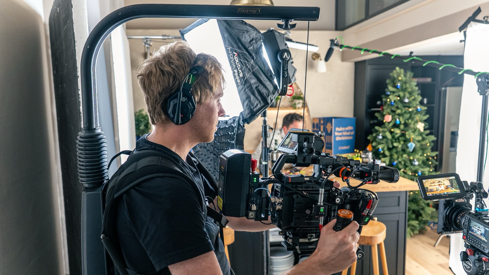 James Westlake with the PYXIS 12K rigged up for an all-day handheld shoot